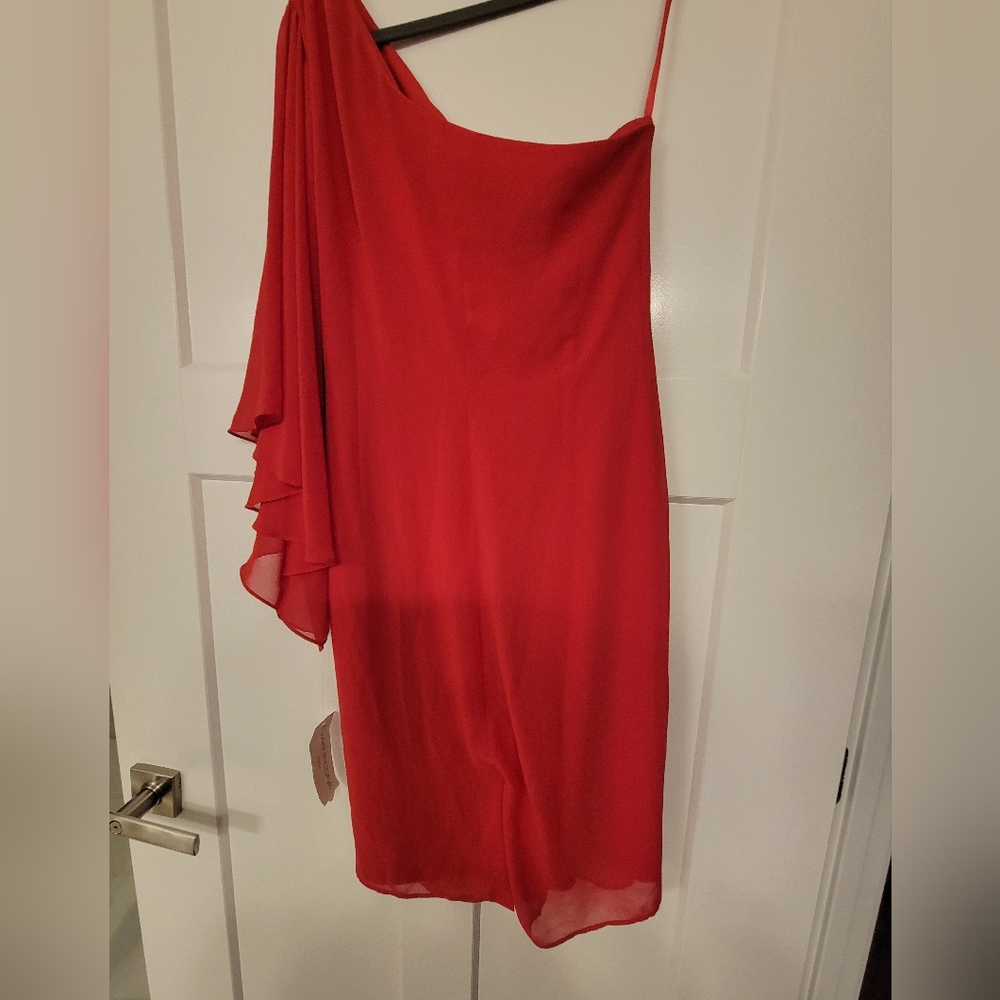 Evan Picone one shoulder cocktail dress, size 10, midi length with one shoulder